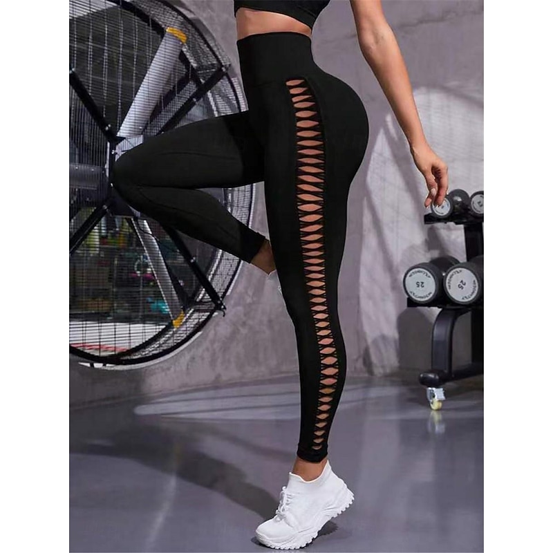 Women's Yoga Pants Yoga Leggings Cut Out High Waist Pilates Gym Workout Workout Tights Solid Color Tie Dye Black Dark Gray Green Sports Activewear Stretchy Slim4