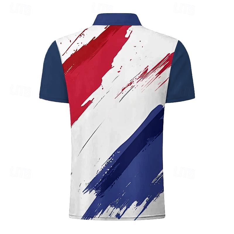 Men's Veterans Patriotic Zip Polo Shirts Golf Shirt Short Sleeve Polo Shirts Collared Shirts Casual Streetwear Vacation Wear Party Outfits 3D Print Quarter Zip Polo Spring & Summer Lake blue Navy3