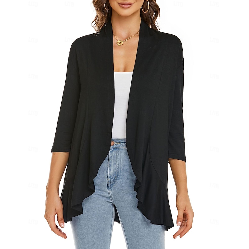 Shawls Women's Wrap Shrug Elegant Bridal 3/4 Length Sleeve Polyester Wedding Wraps With Pure Color For Party Spring & Summer3