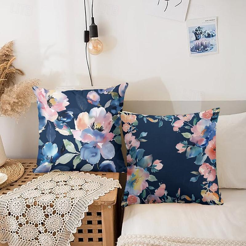 Watercolor Flowers Decorative Toss Pillows Cover 2PC Soft Square Cushion Case Pillowcase for Bedroom Livingroom Sofa Couch Chair2