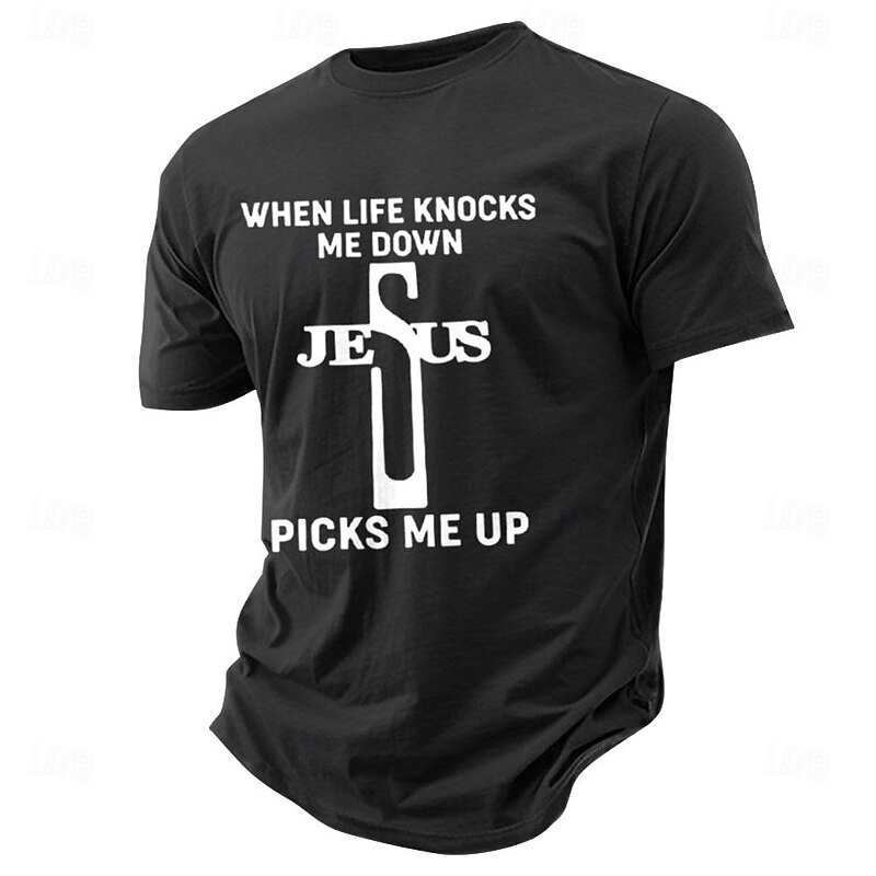 Men's Letter Cross Jesus T Shirt Tee Top 100% Cotton Short Sleeve Graphic Shirt Black Army Green Dark Blue Comfortable Tee Street Sports Outdoor Fashion Designer Clothing2