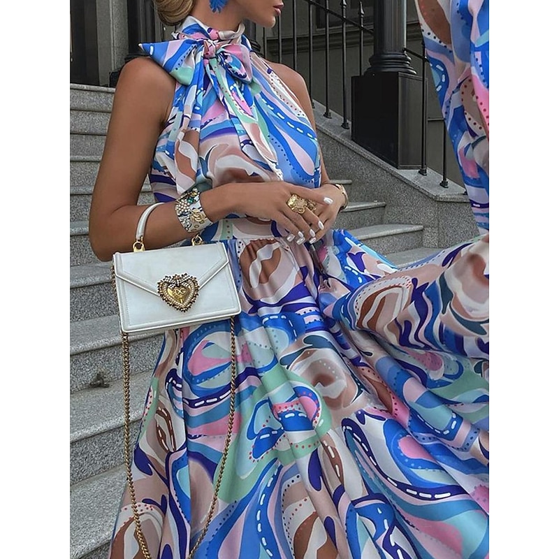 Women's Long Dress Maxi Dress Casual Dress Cocktail Dress Wedding Guest Dress Chiffon Dress Stylish Casual Vacation Daily Date Regular Fit Color Gradient Sleeveless Stand Collar Pink Blue Summer2