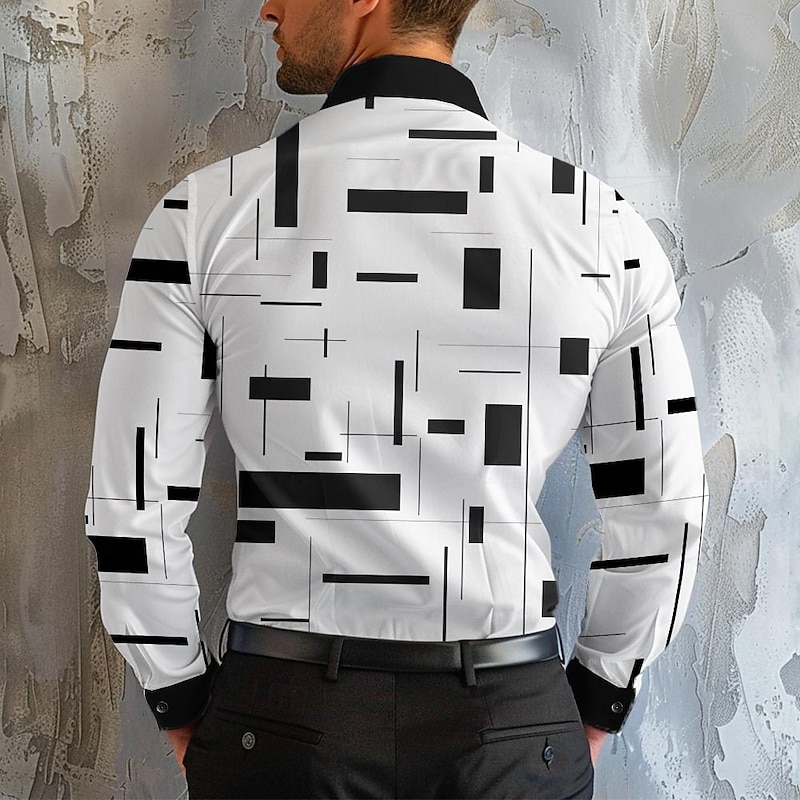 Men's Geometric Geometric Pattern Button Up Shirt Printed Shirts Long Sleeve Business Casual Formal Fall Winter Spring & Summer Turndown Collared Shirts Print White2