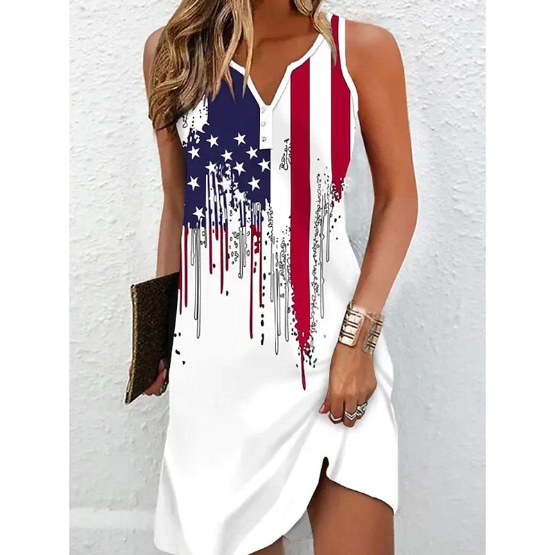 Women's Patriotic  Dress Mini Dress Petite Dress T Shirt Dress Tee Dress Sundress Summer Dress Active Fashion Streetwear Outdoor Vacation Street Regular Fit Flag