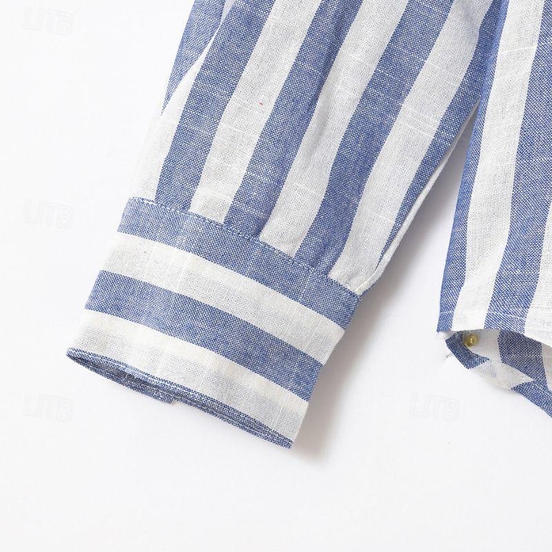 Men's Shirt Linen Shirt Summer Shirt Beach Shirt Cotton Linen Shirt Striped Shirts Striped Vacation Hawaiian Yellow Red Blue Green Long Sleeve Turndown Spring &  Fall Clothing Apparel Button-Down4