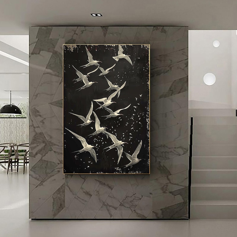 Handmade Oil Painting Canvas Wall Art Decor Original White Bird Painting Abstract Animal Painting Home Decor With Stretched Frame Without Inner Frame Painting2