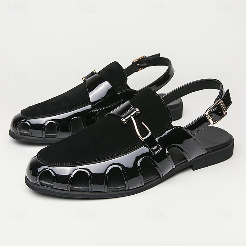 Men's Sandals Gladiator Sandals Roman Sandals PU Leather Breathable Comfortable Slip Resistant Buckle Black White3