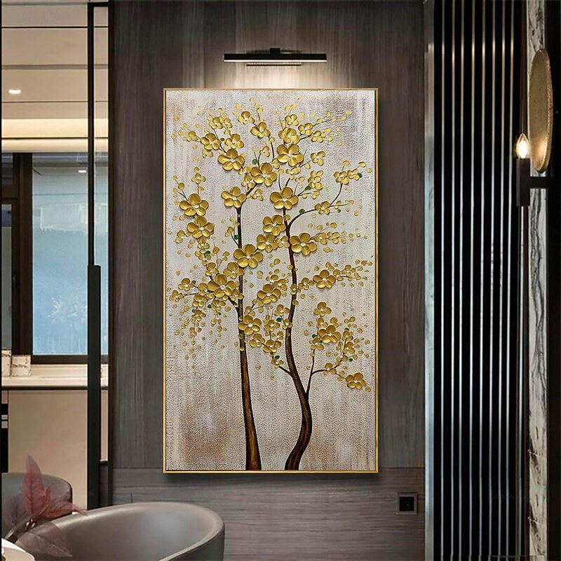 Handmade Oil Painting Canvas Wall Art Decoration Abstract Golden Flower for Home Decor Rolled Frameless Unstretched Painting