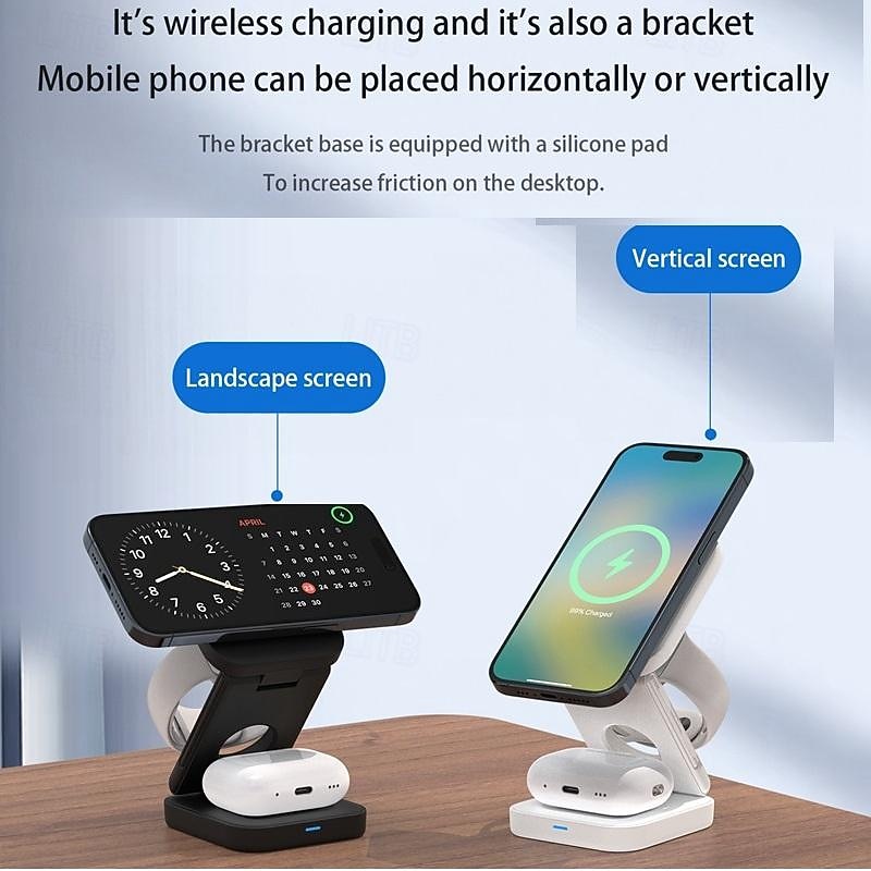 Wireless Charger 15 W Output Power Wireless Charging Station CE Certified Fast Wireless Charging MagSafe Universal For iPhone 14/13/12/11 Pro Max Universal Cellphone Gear Fit 2 R360 Apple Watch3