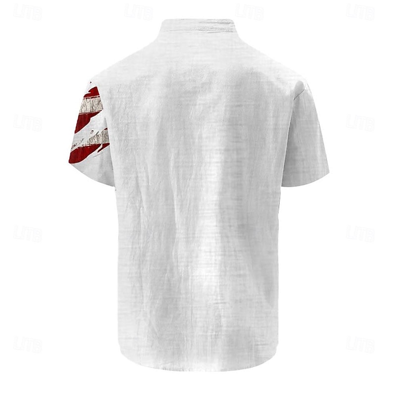 American Independence Day Men's American Flag National Flag Button Up Shirt Short Sleeve Hawaiian Casual Resort Outdoor Casual Holiday Summer Spring Turndown Print White Red2