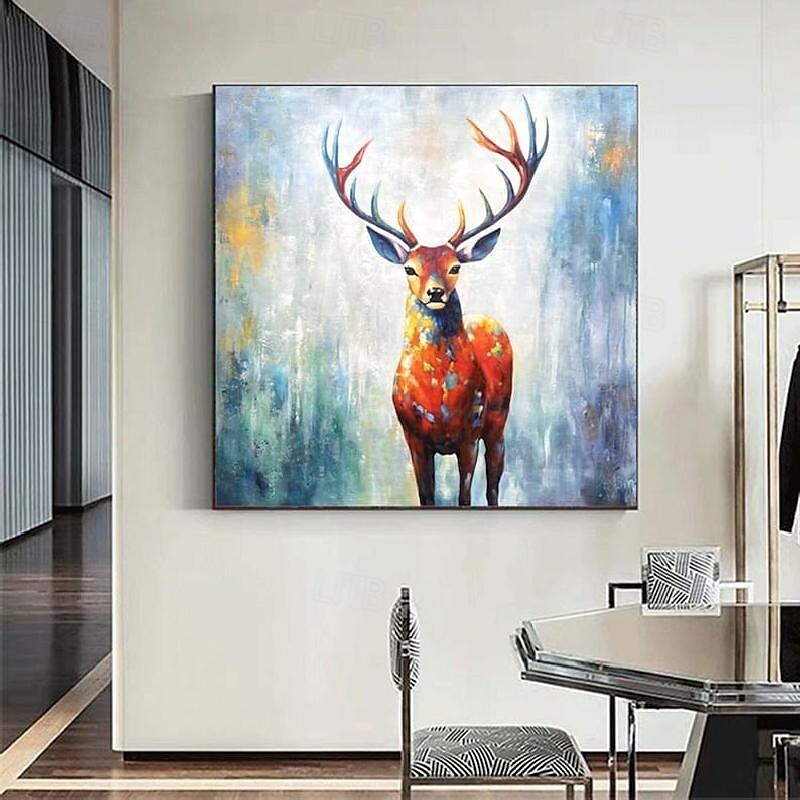 Handmade Abstract Deer Oil Painting on Canvas Textured Wall Art Animal Painting Textured Deer Painting Abstract Wall Art Textured Bird parrots oil painting for Wall Decor Gift2