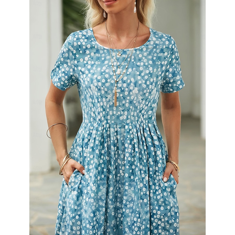 Women's Midi Dress Floral Dress Summer Dress Print Dress Fashion Streetwear Modern Outdoor Daily Date Loose Fit Floral Ditsy Floral Short Sleeve Crew Neck Navy Blue Royal Blue Blue Dark Blue Summer4