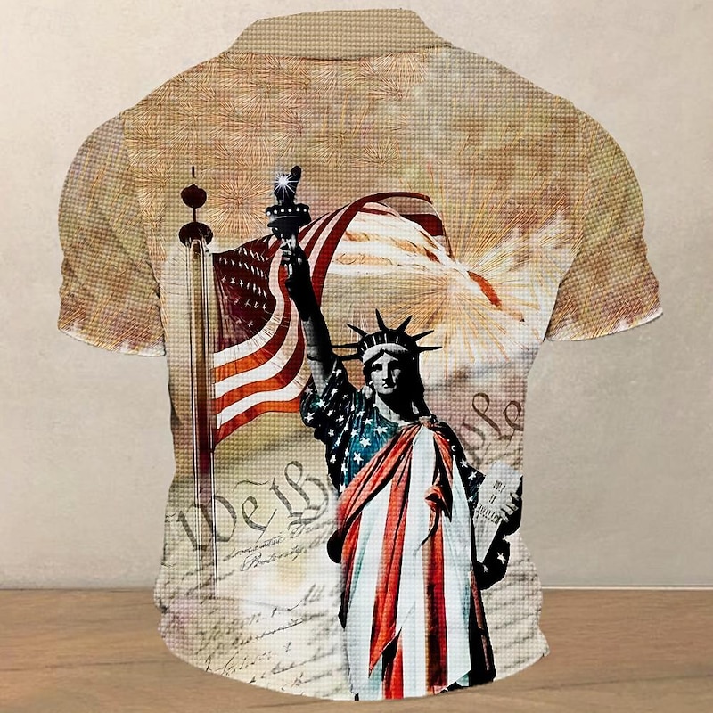 American Independence Day Men's American Flag Veterans Waffle Polo Shirts Golf Shirt Short Sleeve Polo Shirts Collared Shirts Streetwear Vacation Wear Party Outfits Buttons 3D Print Summer Spring2