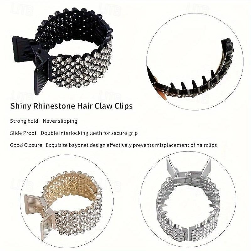 3pcs, Elegant Premium Shiny Rhinestone Hair Clips, Convenient Trendy Ponytail Fixed Buckles, Women Girls Casual Party Supplies, Gift Photo Props4
