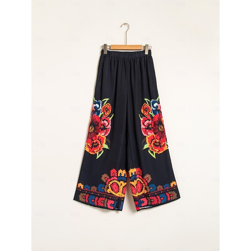 Women's Pants Chiffon Floral Print Elasticated Waistband Casual Vacation Spring Fall4