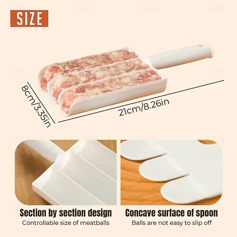 Creative Kitchen Triple Meatball Maker,Meat Baller Spoon with Cutting Spade,DIY Meatball Making Set,Home Cooking Tools for Quick Cooping Cookie Dough Or Sorbet2