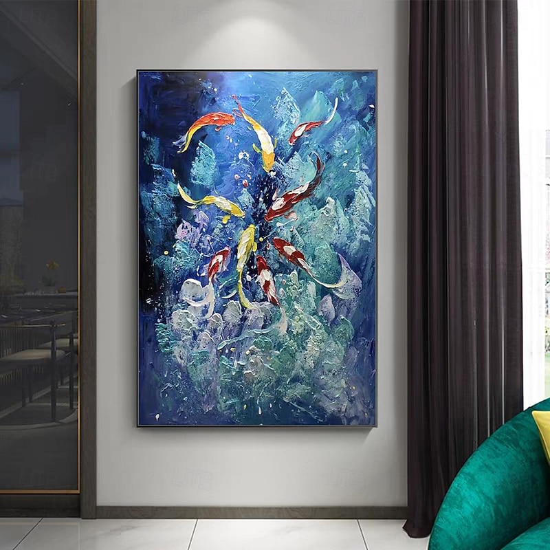 Mintura Handmade Koi Carp Oil Paintings On Canvas Wall Art Decoration Modern Abstract Fish Animals Picture For Home Decor Rolled Frameless Unstretched Painting3