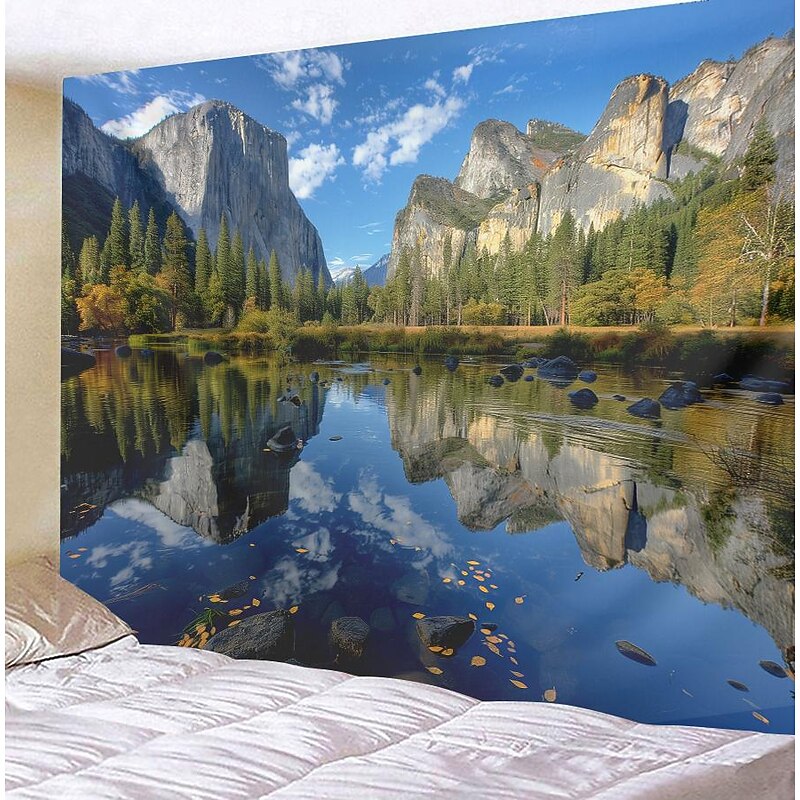 Lake Mountain Landscape Hanging Tapestry Wall Art Large Tapestry Mural Decor Photograph Backdrop Blanket Curtain Home Bedroom Living Room Decoration2