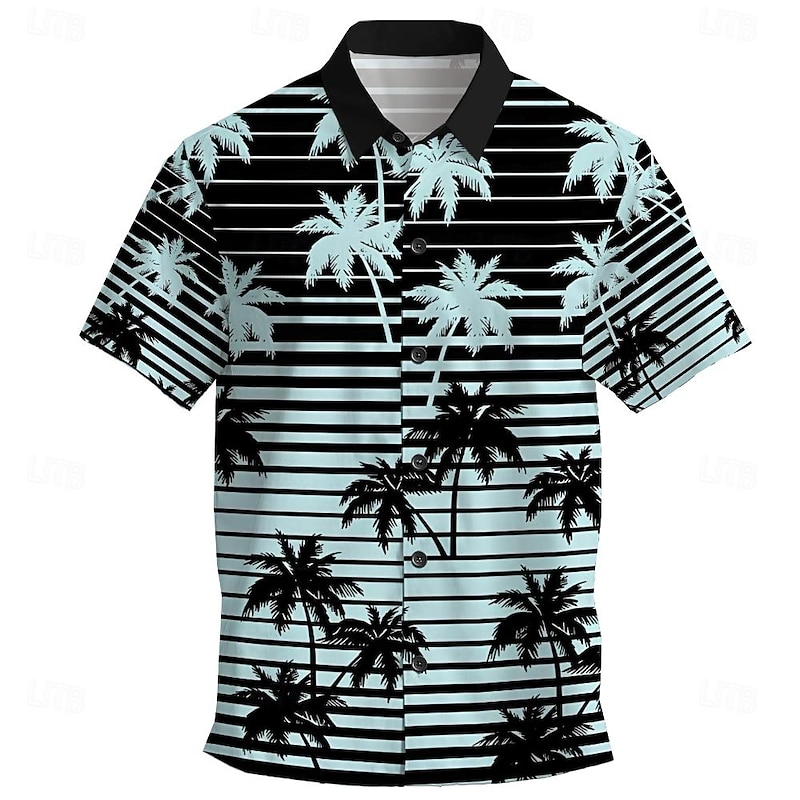 Men's Coconut Tree Palm Tree Tropical Plants Summer Hawaiian Shirt Aloha Shirt Short Sleeves Shirt Turndown Hawaiian Casual Resort Outdoor Vacation Street Black Blue S M L4