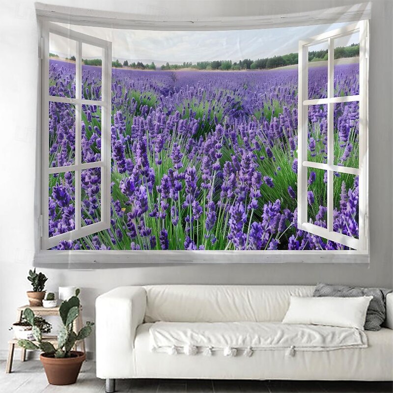 Window Flowers Field Hanging Tapestry Wall Art Large Tapestry Mural Decor Photograph Backdrop Blanket Curtain Home Bedroom Living Room Decoration4