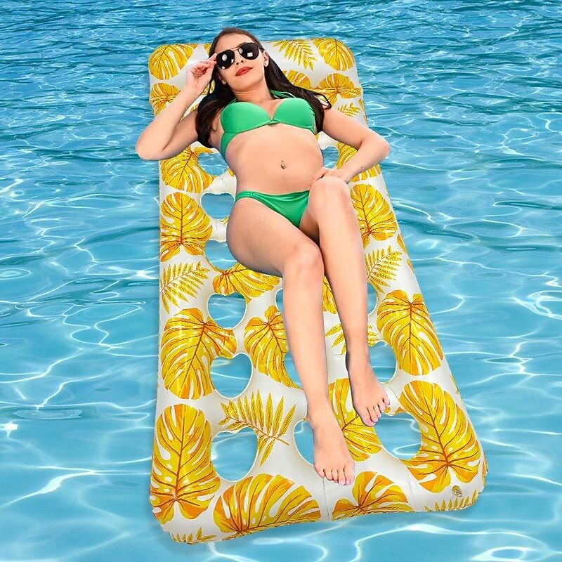 Water Multifunctional Leaf Floating Row Recliner Inflatable with Cup Drag Recliner Floating Bed Inflatable Floating Row After Inflation 140 * 92 * 64cm4