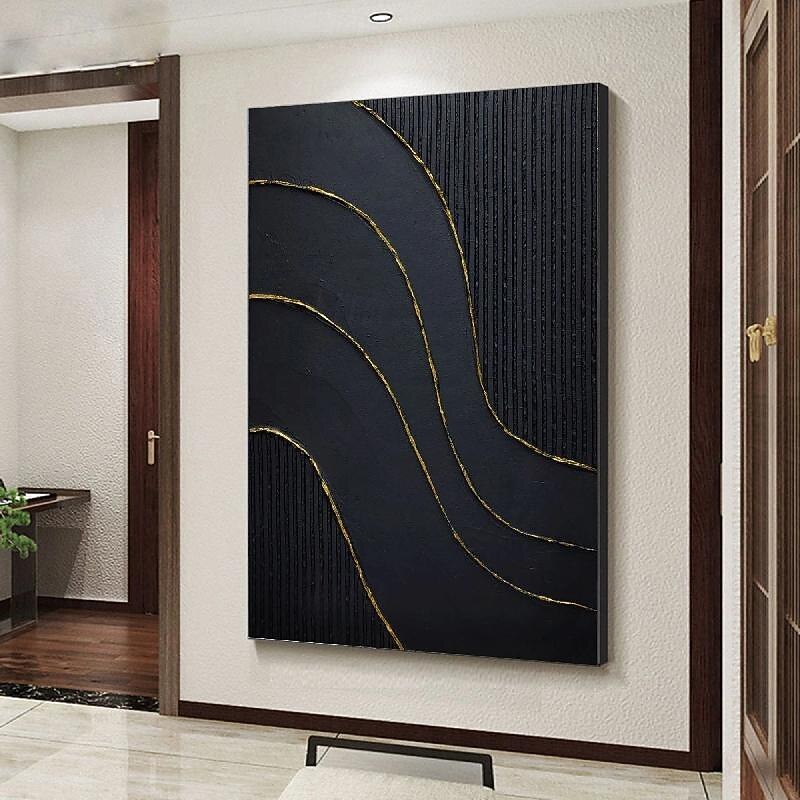 White Abstract Painting hand painted  3D Textured  oil painting Wall Art Black Modern Canvas Art for Living Room Decor Trendy Home Decor Hotel Art Piece3