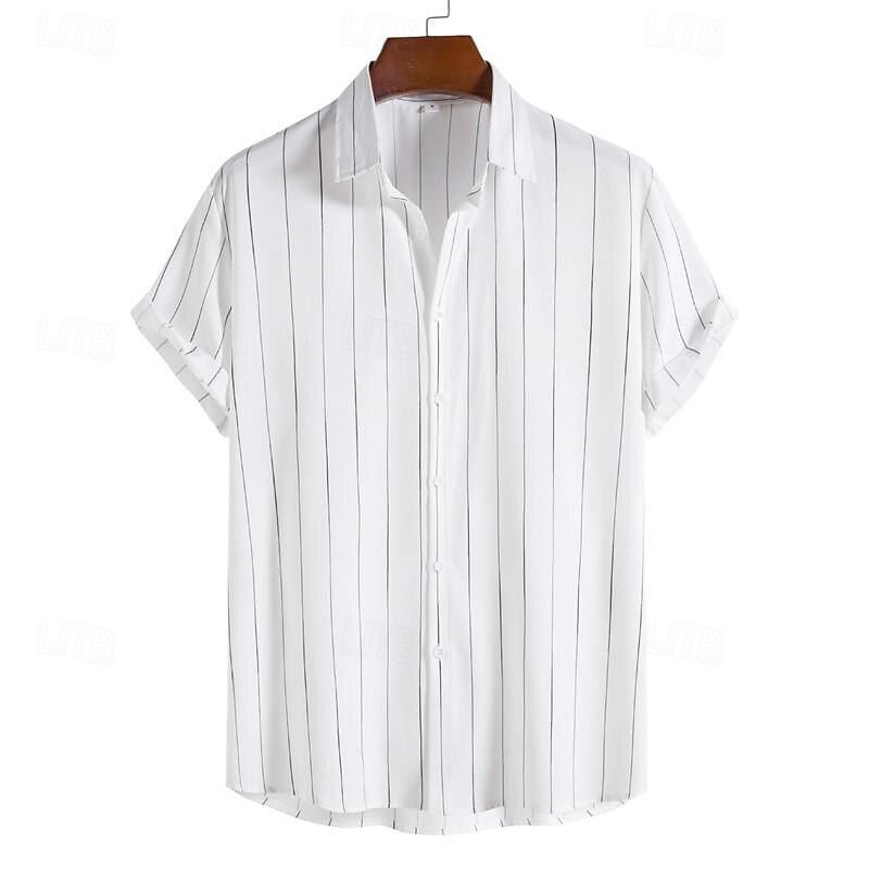 Men's Shirt Summer Shirt Casual Shirt Beach Shirt Button Up Shirt Striped Shirts Black White Blue Green Gray Short Sleeve Stripes Turndown Vacation Hawaiian Clothing Apparel Polyester Fashion Casual2
