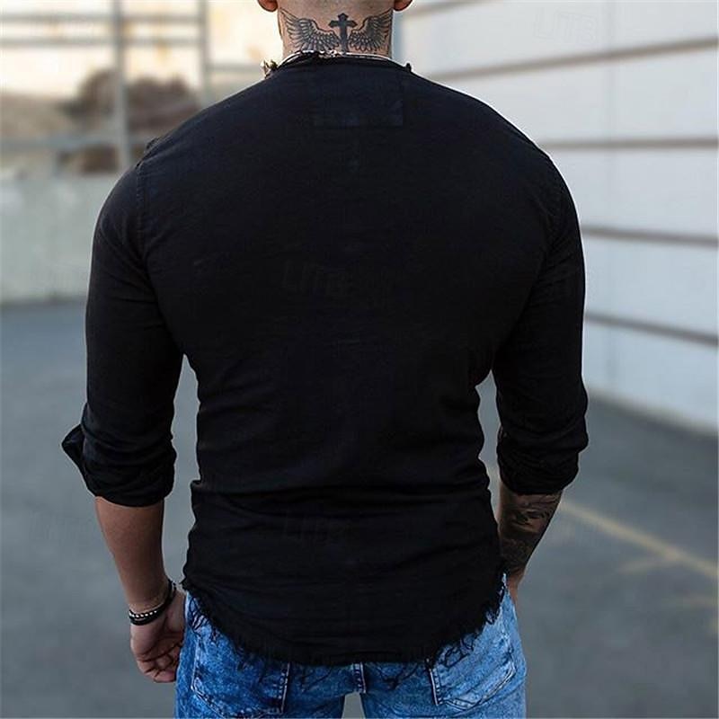 Men's Shirt Chinese Collar Shirt Mandarin Collar Shirt Summer Shirt Casual Shirt Beach Shirt Black Long Sleeve Plain Crew Neck Vacation Hawaiian Button-Down Clothing Apparel Polyester Fashion Casual2