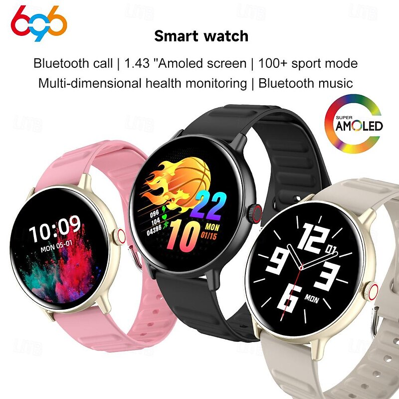 696 Y88 Smart Watch 1.43 inch Smartwatch Fitness Running Watch Bluetooth ECG+PPG Pedometer Call Reminder Compatible with Android iOS Women Men Hands-Free Calls Message Reminder IP 67 46mm Watch Case