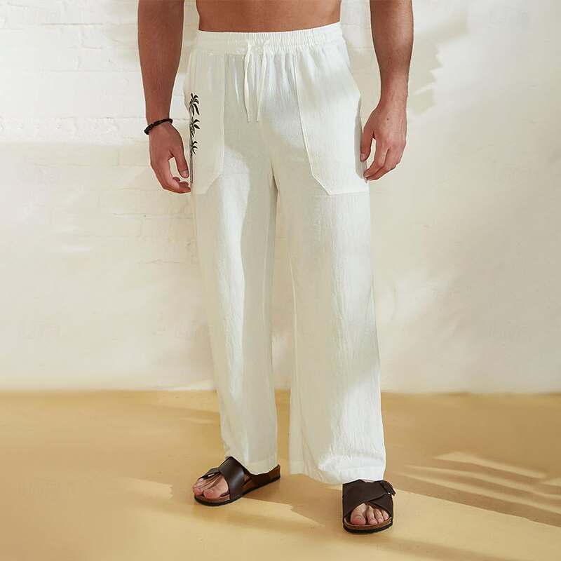 Men's Cotton Pants Hawaiian Bottoms Coconut Tree Graphic Prints Trousers Summer Pants Beach Pants Drawstring Elastic Wais Casual Daily Holiday Streetwear4