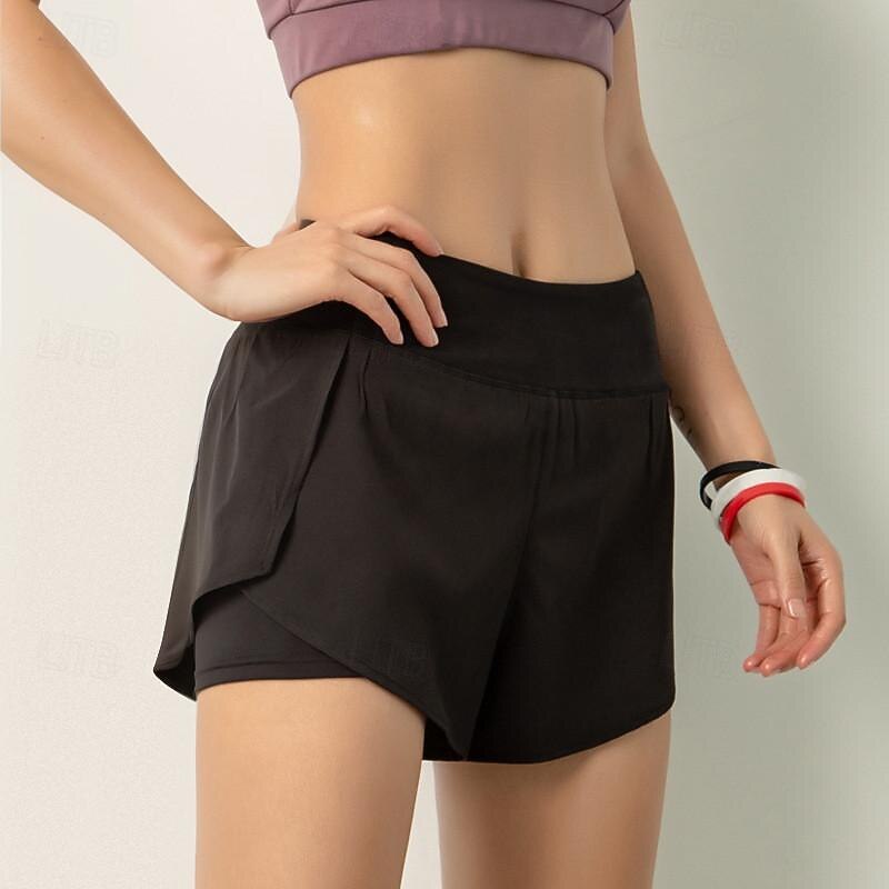 Women's Yoga Shorts 2 in 1 High Waist Shorts Sports & Outdoor Casual Athleisure Quick Dry Lightweight Soft Breathable Walking Jogging Cycling Regular Fit Sportswear Activewear Solid Colored Pink Blue3