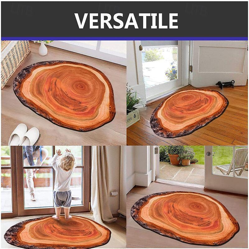 Novelty Door Mat Floor Mat Non Slip Ring of Tree 3D Trunk Wooden Log Print Area Rug Bath Mat for Indoor Outdoor Patio Bedroom Kitchen Office2