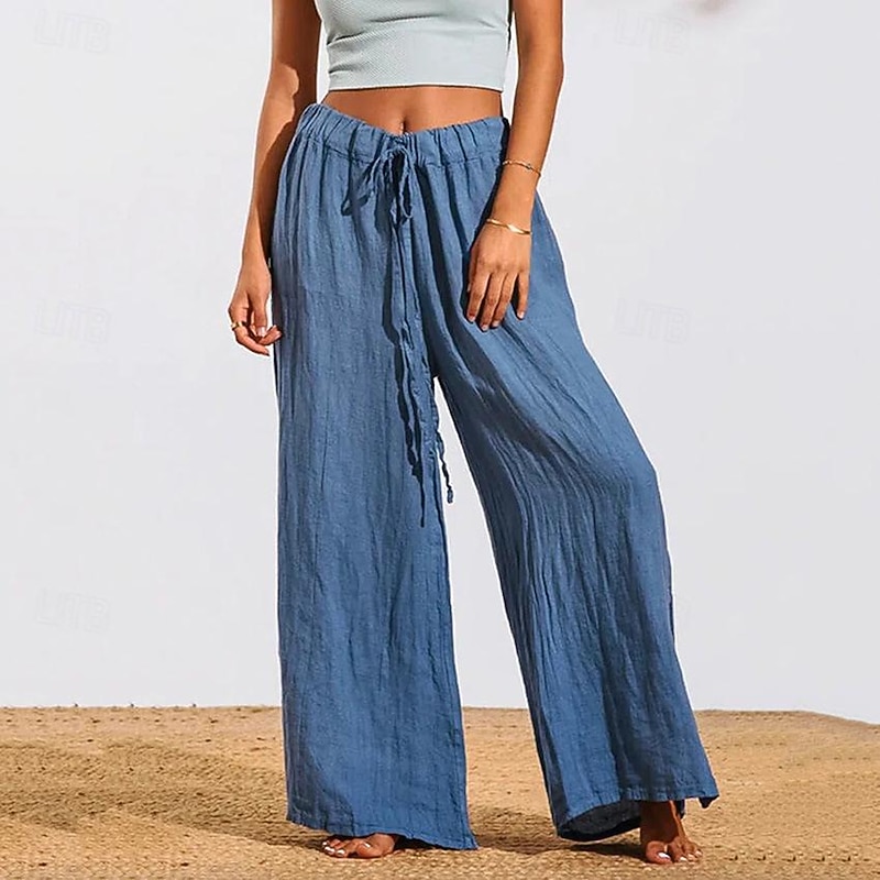 Women's Wide Leg Pants Trousers High Cut High Waist Long Black Summer4