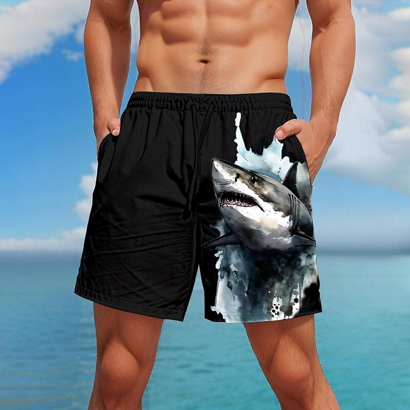 Men's Animal Shark Swim Trunks Swim Shorts Board Shorts Mid Waist Fashion Streetwear Hawaiian Casual Daily Holiday Pocket Drawstring Elastic Waist Designer Clothing Apparel2