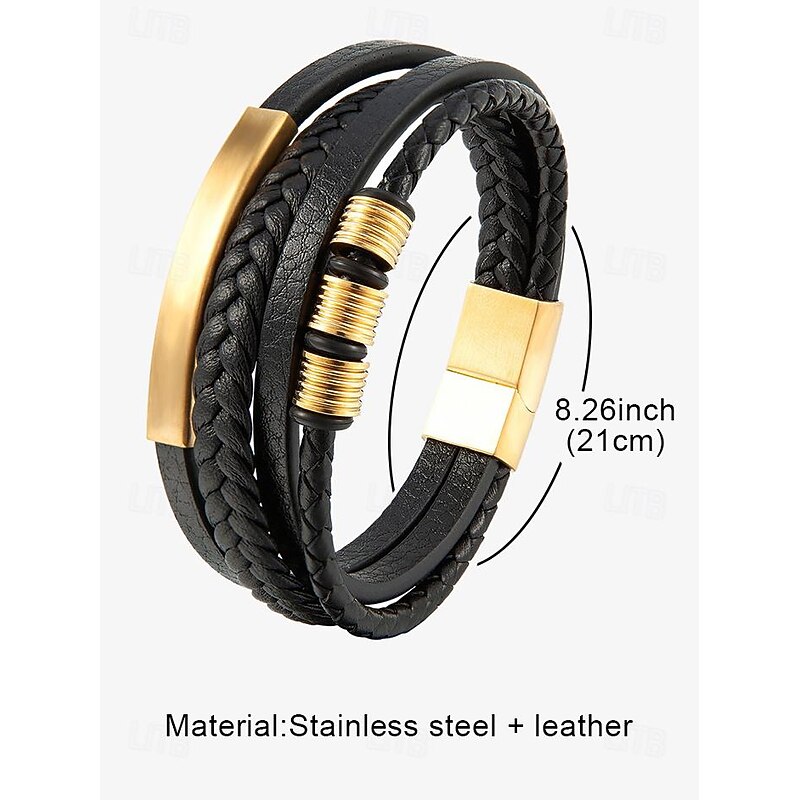 Men's Braided Leather Bracelet with Gold Accents – Modern and Stylish Design2