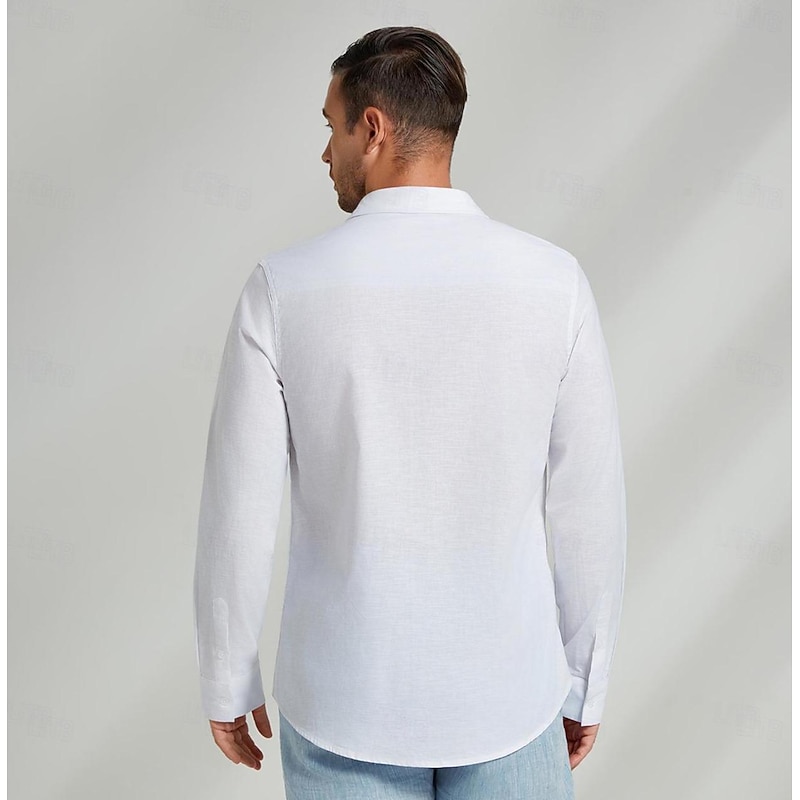 Men's Shirt Graphic Hawaiian Fashion Casual  Linen Shirt Button Up Shirt Long Sleeve Daily Hawaiian Vacation Spring &  Fall Lapel Print White 55%Flax 45%cotton4