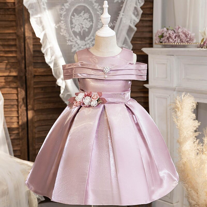 Kids Girls' Dress Party Dress Solid Color Sleeveless Performance Special Occasion Ruched Daily Princess Polyester Midi Skater Dress Summer Spring 2-12 Years Multicolor Light Green Pink