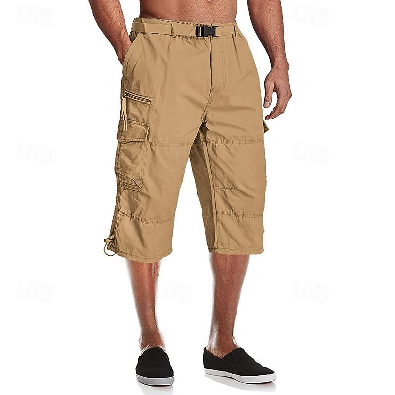 Men's Tactical Shorts Cargo Shorts Capri Pants Buttons Elastic Waist Multi Pocket Plain Wearable Calf-Length Outdoor Daily Camping & Hiking Fashion Classic Black Army Green