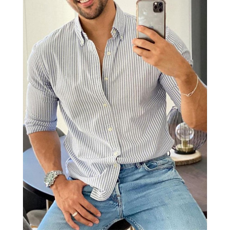Men's Shirt Summer Shirt Casual Shirt Beach Shirt Button Up Shirt Gray Long Sleeve Plain Turndown Vacation Hawaiian Button-Down Clothing Apparel Polyester Fashion Casual Comfortable