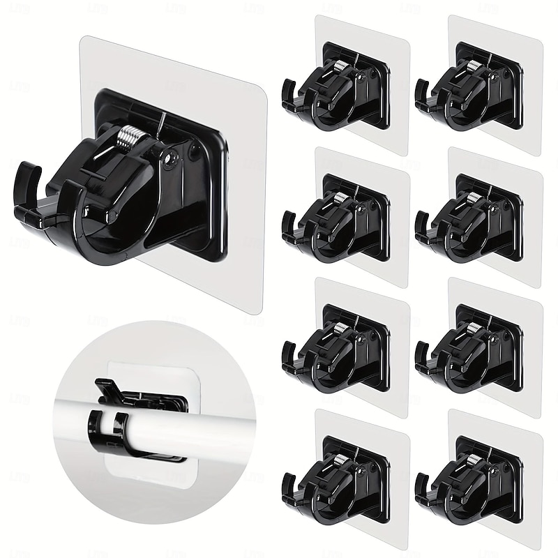 16PCS No-Drill Curtain Rod Brackets - Self-Adhesive Plastic Hooks, Universal Wall Mount for Bathroom, Kitchen, Home, and Hotel