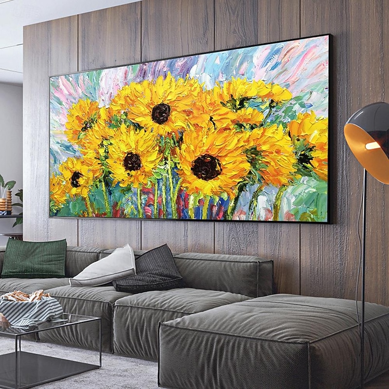 Mintura Handmade Flower Oil Paintings On Canvas Wall Art Decoration Modern Abstract Sunflower Pictures For Home Decor Rolled Frameless Unstretched Painting2