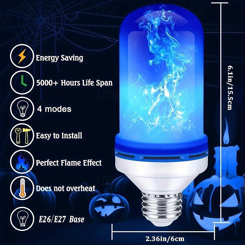 5W LED Fire Flame Effect Light Bulb, E26 E27 B22 4 Modes Fire Flickering Bulbs for Christmas Decoration Atmosphere Lighting with 4th Gear Gravity Sensor 1pc3