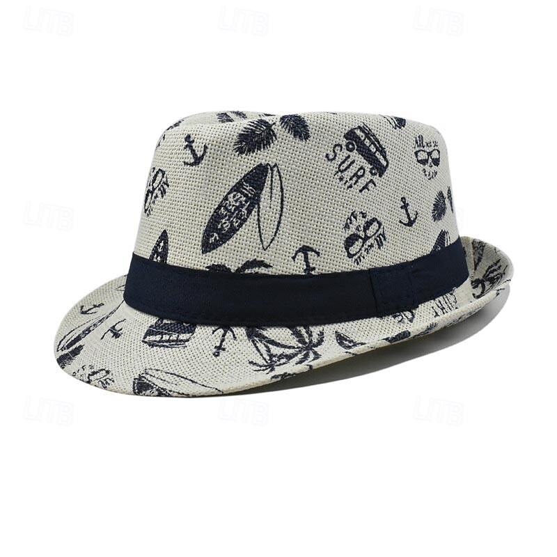 Men's Kentucky Derby Hat Sun Hat Party Hat Dress Hat White khaki Cotton Fashion Casual Street Daily Coconut Tree Sunscreen Breathable2