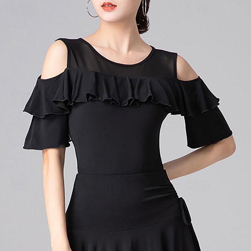 Latin Dance Ballroom Dance Leotard / Onesie Hollow-out Pure Color Splicing Women's Performance Training Short Sleeve High Polyester