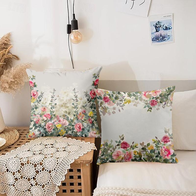 Watercolor Flowers Decorative Toss Pillows Cover 2PC Soft Square Cushion Case Pillowcase for Bedroom Livingroom Sofa Couch Chair3