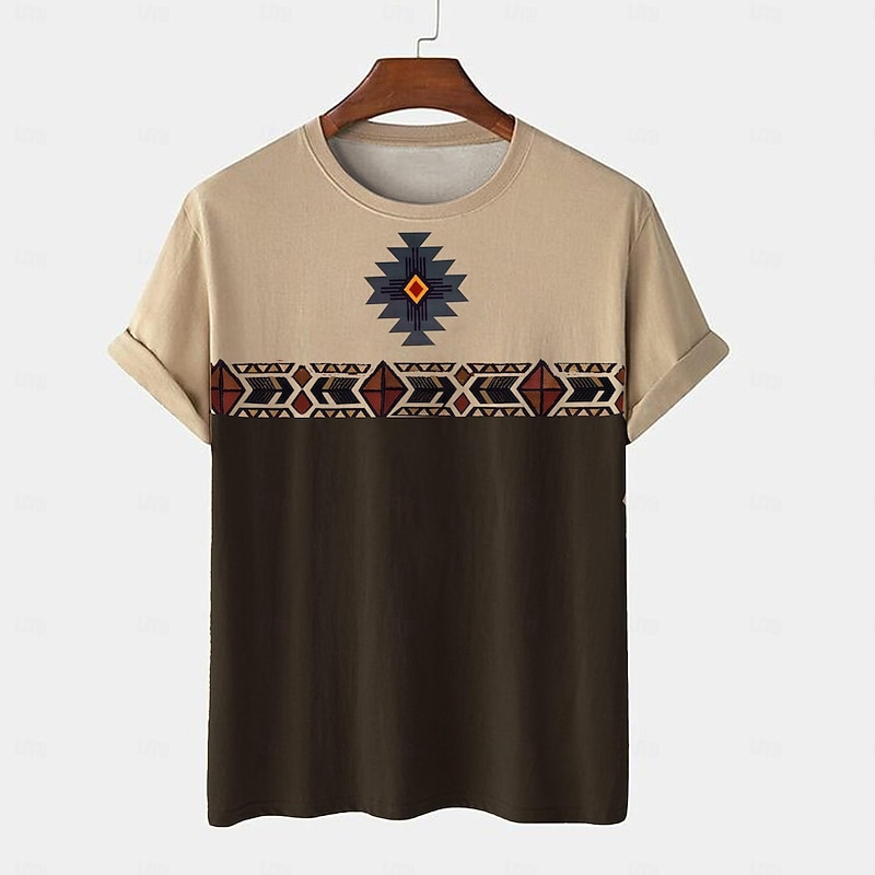 Men's Tribal Bandana Print T Shirt T shirt 3D Print Crew Neck Shirt Vacation Ethnic Athleisure Sports Outdoor Casual Hiking Brown Green Khaki Summer Spring Clothing Apparel S M L XL XXL XXXL4