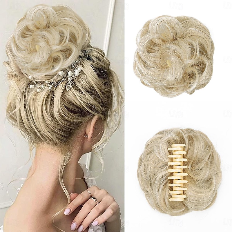 Claw Clip Hair Piece Synthetic Hair Buns Wavy Curly Chignon Hair Bun Extensions Tousled Updo Hair Buns Claw Ponytail Hairpieces Hair Scrunchie with Clip for Women4