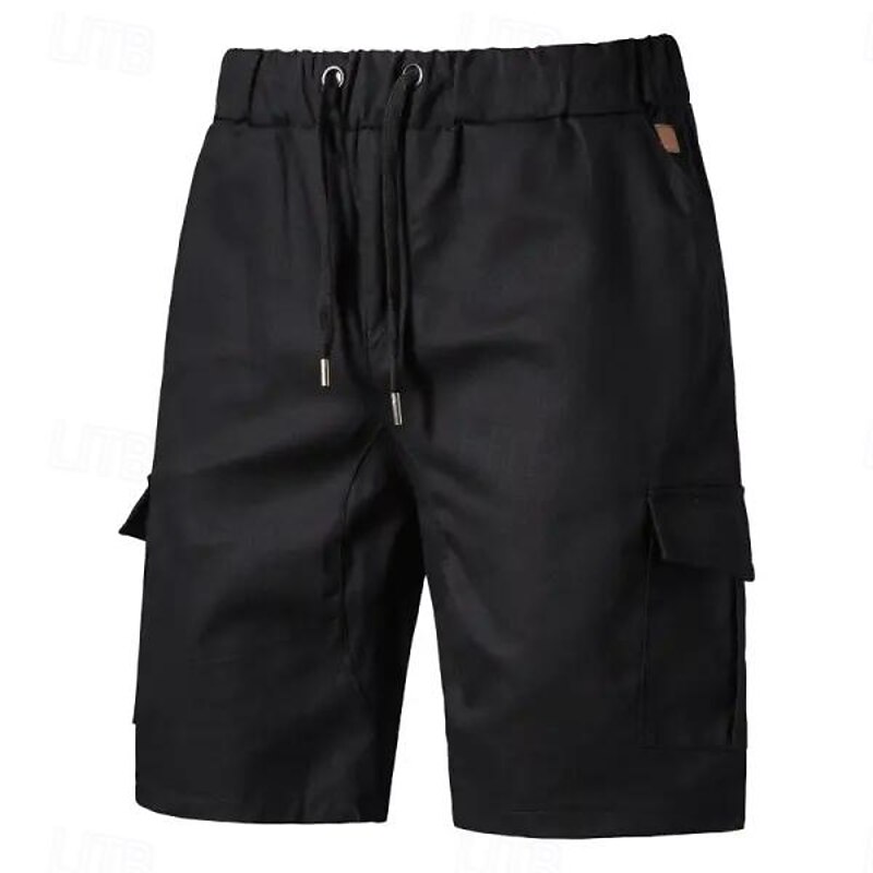 Men's Cargo Shorts Shorts Bermuda shorts Drawstring Multi Pocket Plain Outdoor Sports Knee Length Outdoor Daily Fashion Casual Slim Black Navy Blue Inelastic