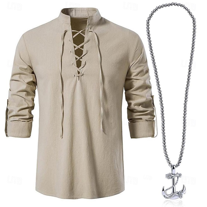 Medieval Renaissance Necklace Outfits Shirt Pirate Viking Fancy Dress Men's Pirate Fantasy Halloween Carnival Casual Daily Wear LARP Adults' 1 Necklace Shirt Spring & Summer