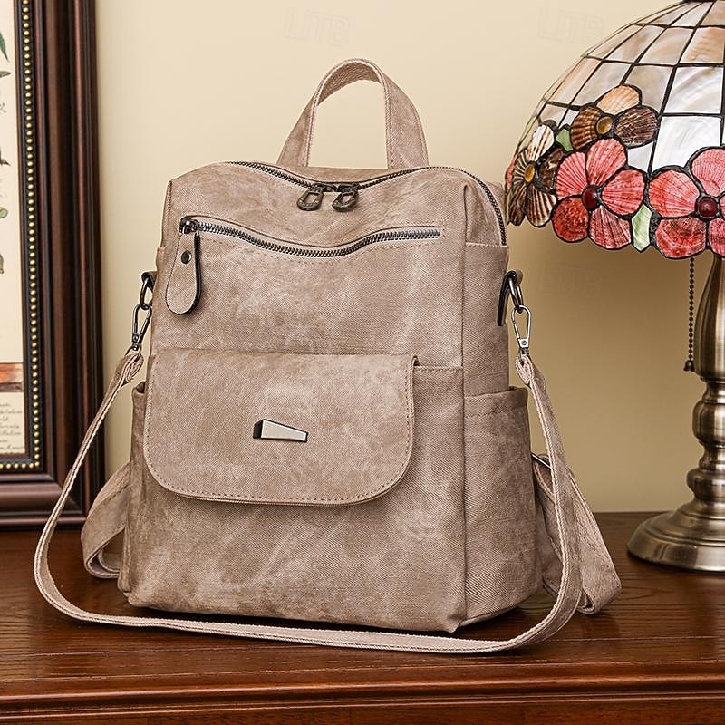 Women's Vintage Suede-Look Faux Leather Backpack Purse – Convertible Shoulder Bag with Front Flap Pocket for Work, Travel, or Daily Use